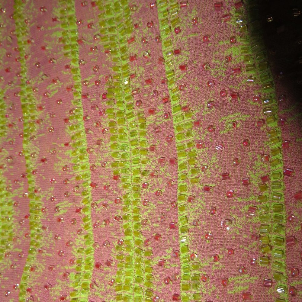Carmen Marc Valvo SET! Neon Green Pink Beaded Embellished Skirt & sleeveless top - Picture 10 of 13